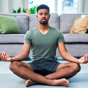 guy meditating with samsung earbud tips
